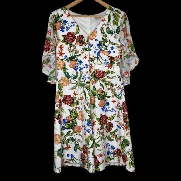 Tash + Sophie Flounce Sleeve Floral Mini Dress NWT Luau Hawaii Beach Tropical - Picture 2 of 13